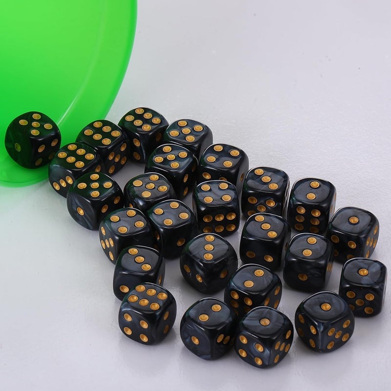 TecUnite 25 Pieces 6 Side Polyhedral Dice Set with Black Pouch Compatible with Board Activities, Parties, Math Learning and Others with Random Multi Colored Mix Color(Black,6 Sides) - Image 4